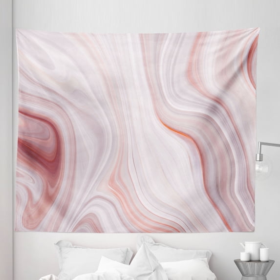 Marble Tapestry, Pastel Colored Illustration of Waving Stains Soft Shapes and Hues Motif, Fabric Wall Hanging Decor for Bedroom Living Room Dorm, 5 Sizes, Pale Mauve and Salmon, by Ambesonne