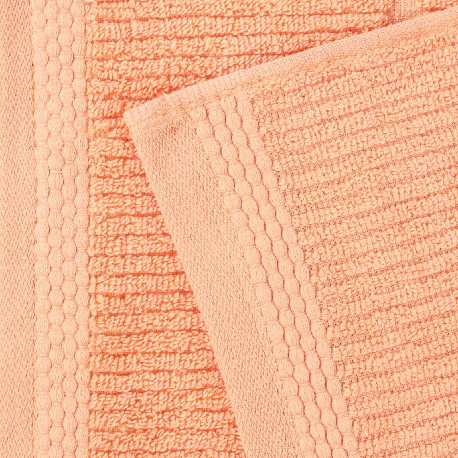 Superior Milo 3 Piece Smart Twist Cotton Towel Set, Medium Weight Ribbed Design Towels, Peach