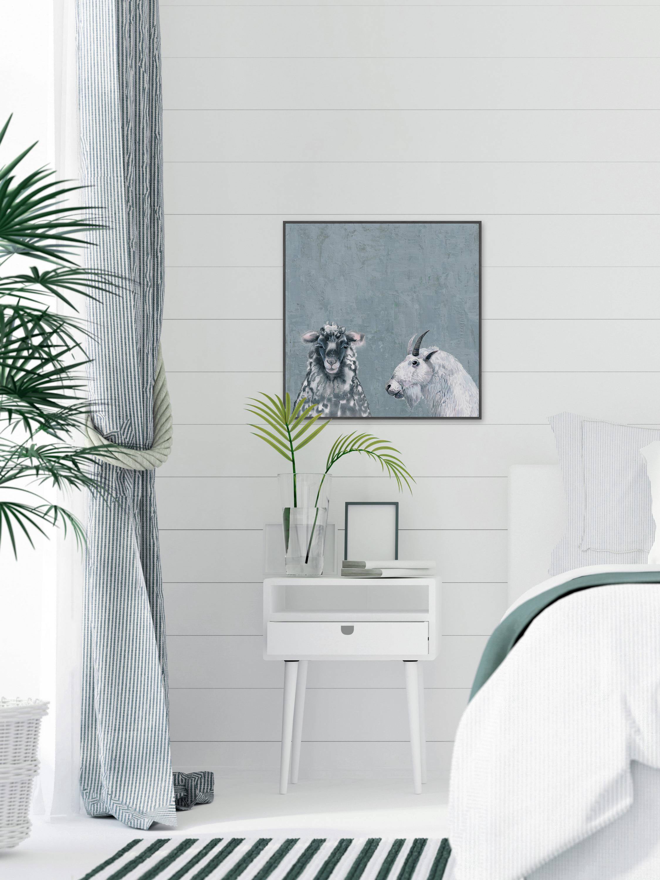 Black and White in Blue Floater Framed Painting Print on Canvas