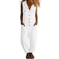 thumbnail image 3 of VBVC Women's Cotton Sleeveless Hooded Jumpsuit , Casual Loose Overalls For Women,Ladies' Button Down Romper with Pockets,White,S-3XL, 3 of 8