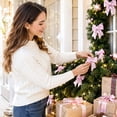 thumbnail image 6 of 6 Pcs Pink Glitter Bows For Christmas Ornament, Hanging Festive Bows For Garland & Wreath Home Xmas Arrangement, 6 of 6