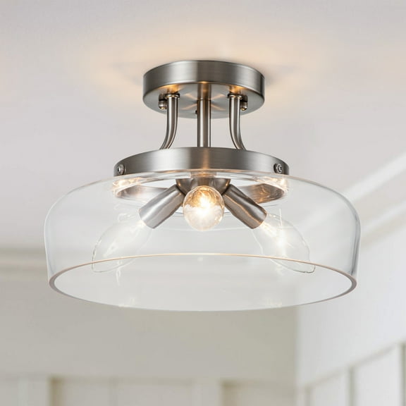 C Cattleya 3-Light Satin Nickel Semi Flush Mount with Glass Shade