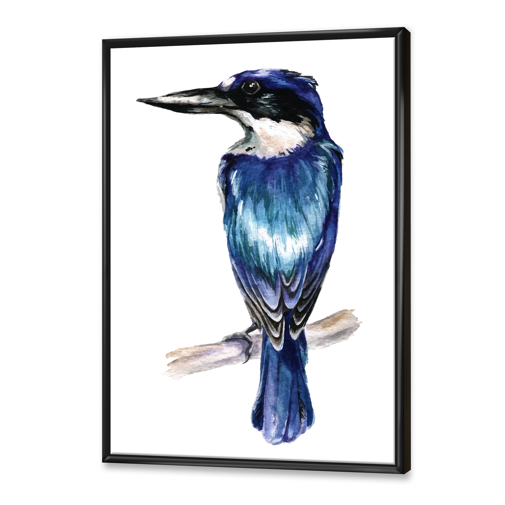 Designart 'Style Blue Kingfisher Bird' Traditional Framed Canvas Wall Art Print