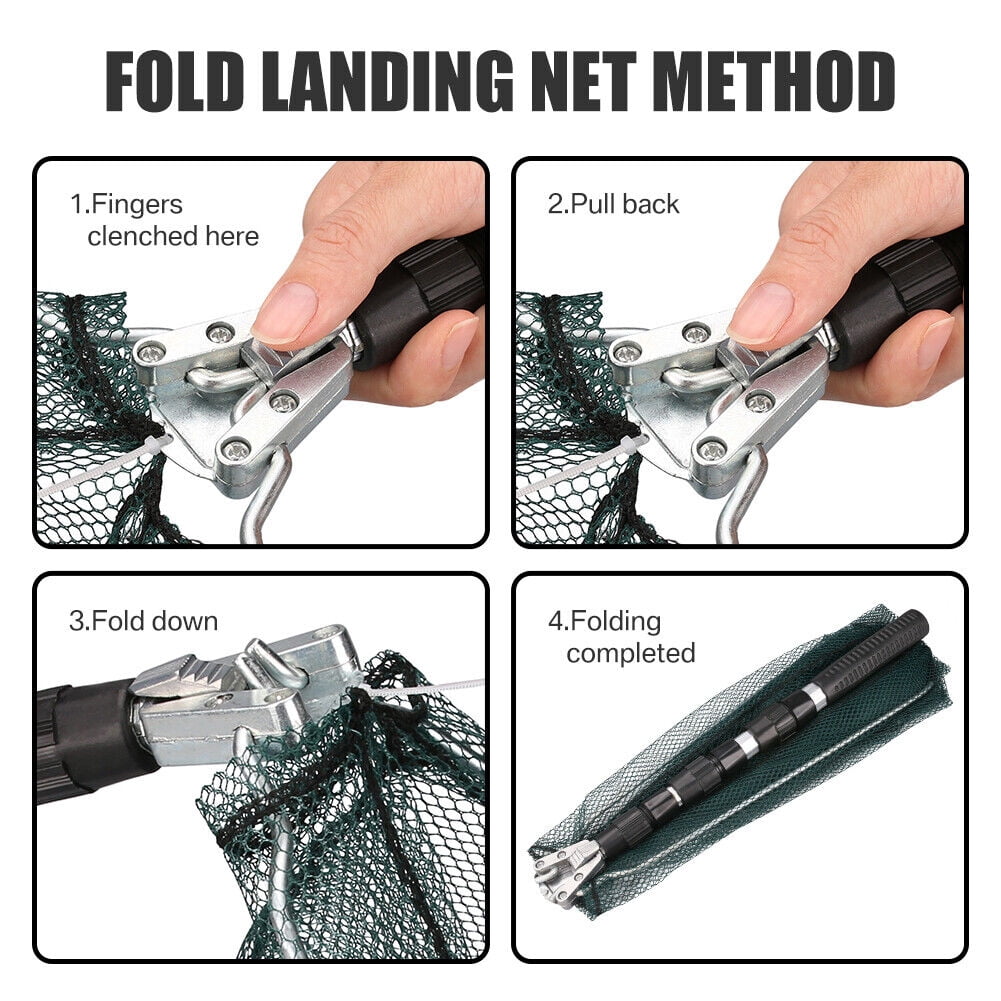 Fishing Net Fish Landing Net with Collapsible Telescopic Pole Handle, Suitable for Kayak and Fly Safe Catching or Releasing