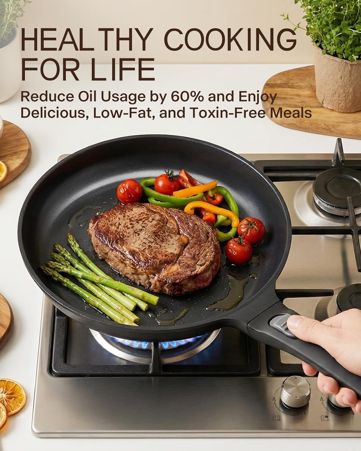 9.5 Inch Nonstick Frying Pan with Detachable Handle, Non Toxic Ceramic Skillet for Cooking