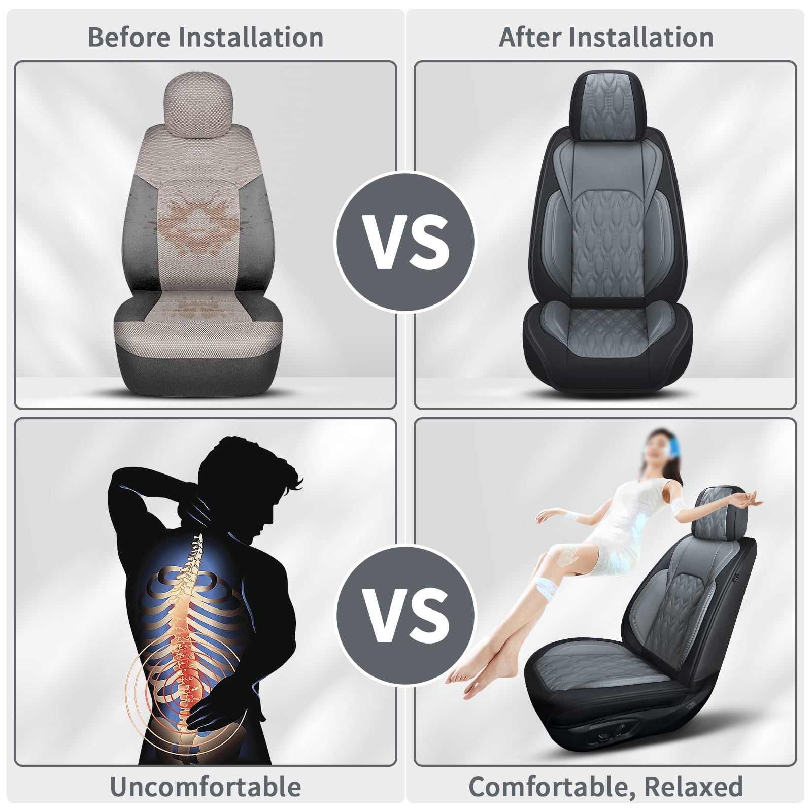 LAONNVIR Car Seat Covers,Stylish Premium Leather Automotive Seat Protectors,Airbag Compatible Auto Interior Accessories Custom Fit for Honda CRV 2007-2025,Black&Grey
