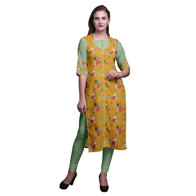 Bimba Kurti Droit Imprimé Décontracté Manches 3/4 Robe Longue Kurta pour Femmes