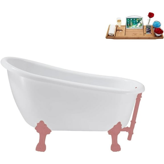 53'' Streamline N487PNK-PNK Soaking Clawfoot Tub and Tray with External Drain