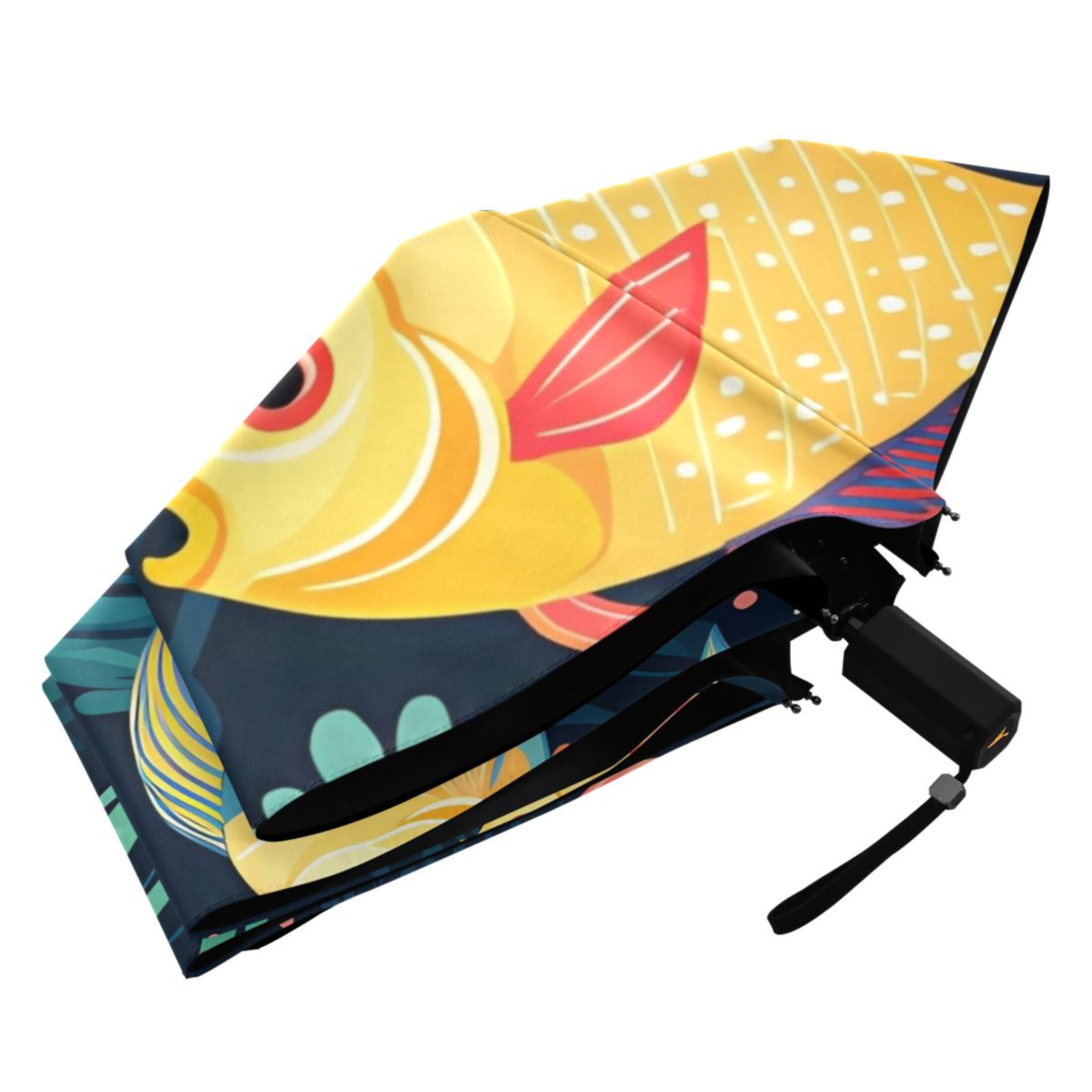 Fishes Compact Folding Umbrella for Rain Windproof Travel Umbrella UPF 50+ Lightweight Packable Arc Size