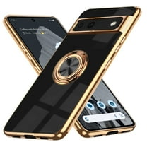 Case for Google Pixel 9 Pro XL Case with Ring Stand [360° Rotatable Ring Holder Magnetic Kickstand][Support Car Mount] Plating Rose Gold Edge Soft Flexible TPU Luxury Phone Case Cover, Black