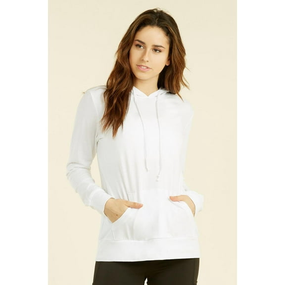 Sofra Womens Hoodie Thin Cotton Pullover Sweater, White, Size: Medium
