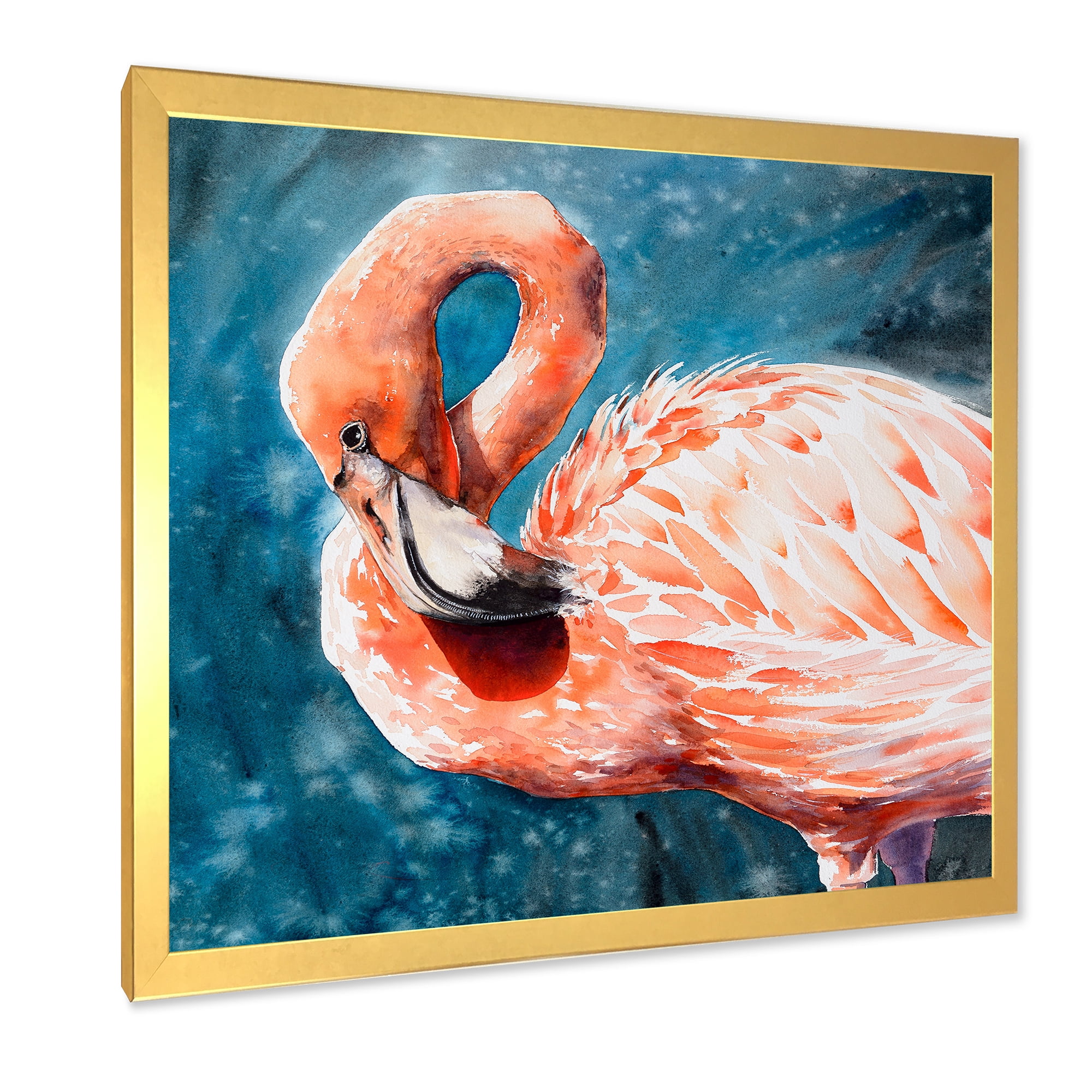 Designart 'Pink Flamingos Love Birds In Blue Water II' Farmhouse Framed Art Print
