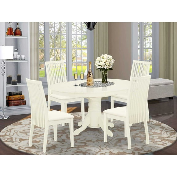 East West Furniture Dining Room Set Linen White, AVCL5-LWH-C