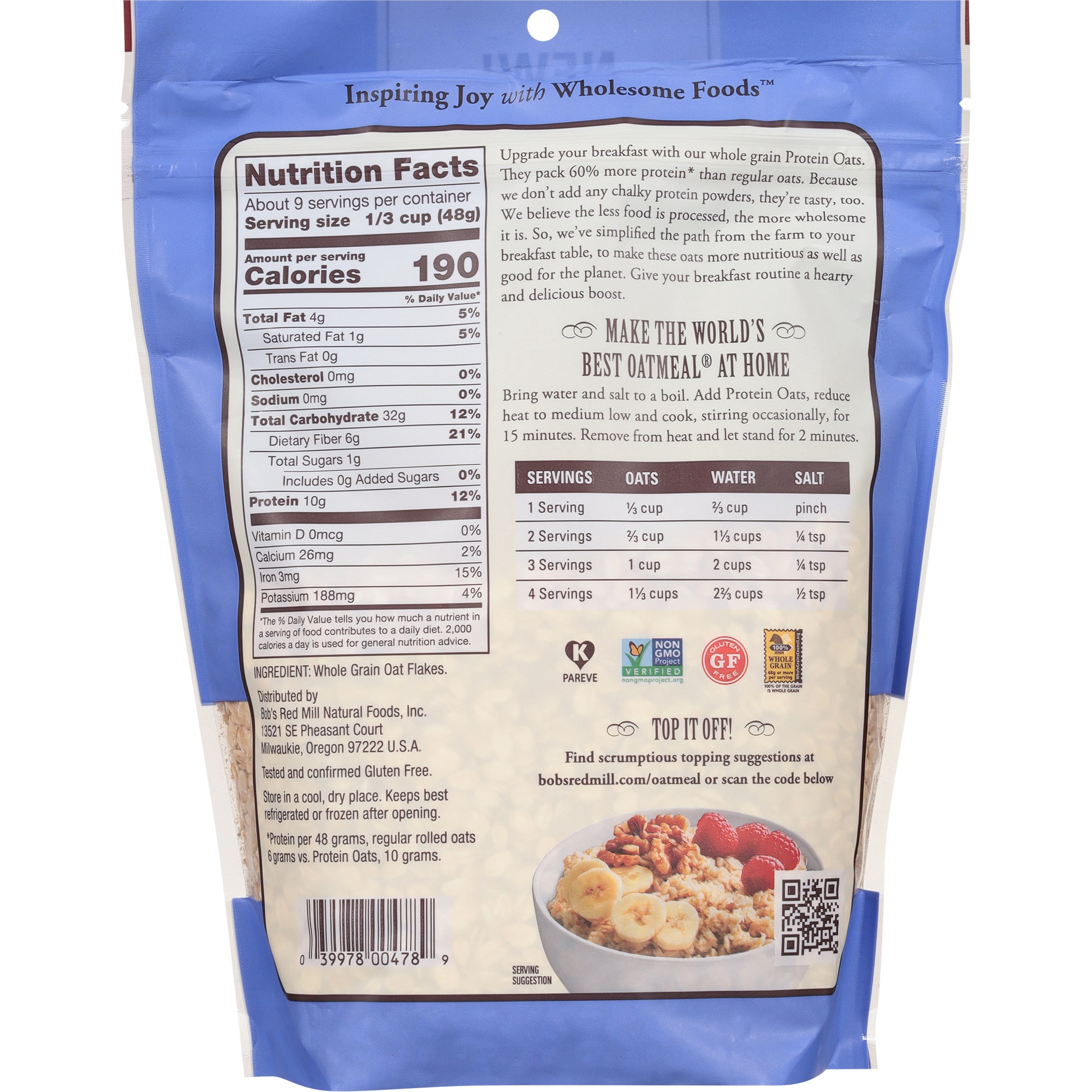 (4 pack) Bob’s Red Mill Gluten Free Protein Oats 16 oz