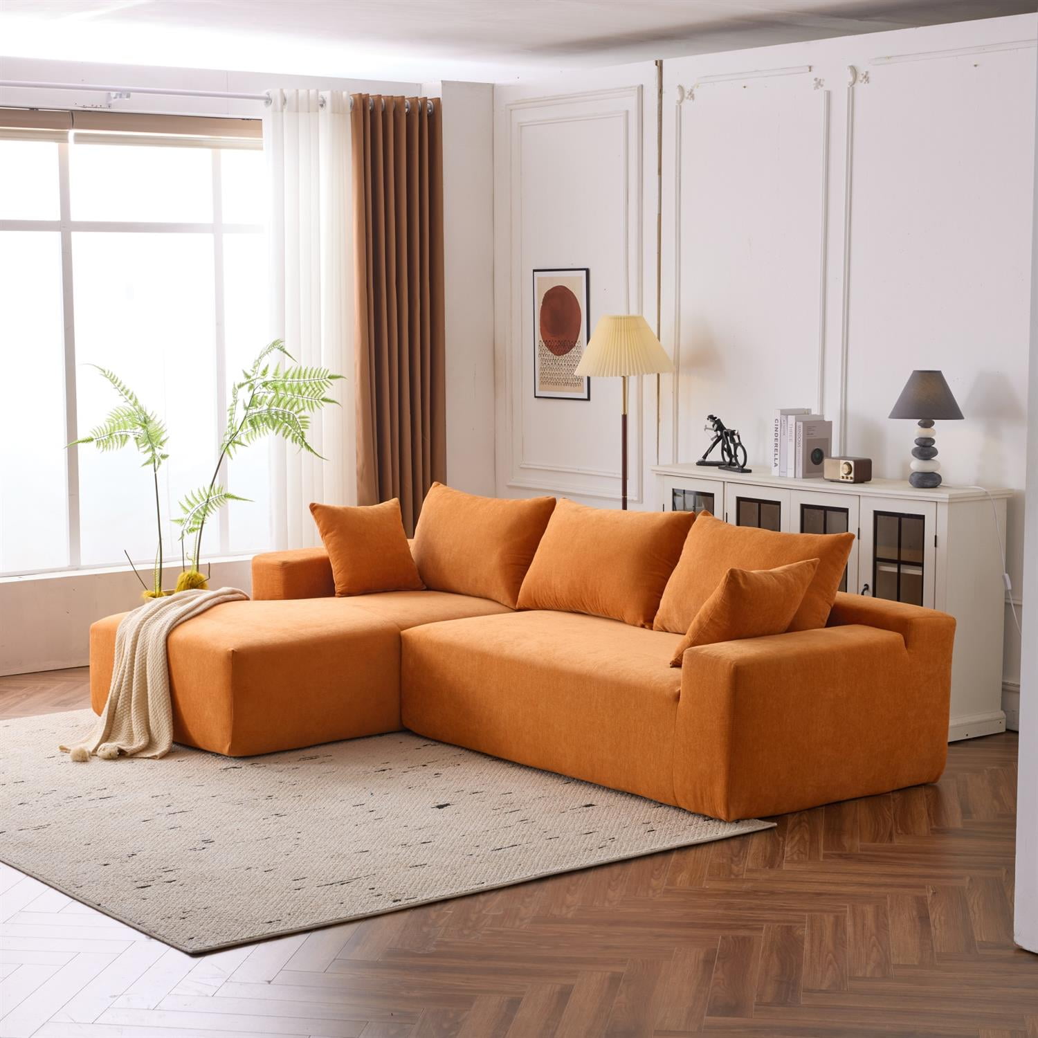 Demi Bonn 108"x68" Extra-Deep Modular Cloud Sofa - 4-Person Chenille Sleeper Couch for Living Room Furniture, No Assembly Needed, Orange