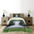 thumbnail image 4 of Ambesonne Nature Quilted Bedspread Set 2 Pcs, Trees Flowers Waterfall, Twin Size, Green White, 4 of 5