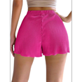 thumbnail image 3 of Summer Casual Tie Front Lettuce Trim Ribbed Knit Shorts High Waist Women'S Shorts Rose Red L, 3 of 7