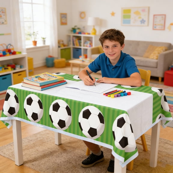 World Cup Soccer Party Tablecloth, Football Themed Table Cover For Sports Watching Gatherings, Party Decoration For S And Teens, Green Soccer Ball Pattern Tabletop Cloth,