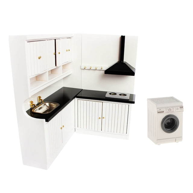 1/12 Simulación Lavadora Electrodoméstico + Mueble para Fregadero + Mueble para Estufa Sunnimix Miniaturas de casa de muñecas