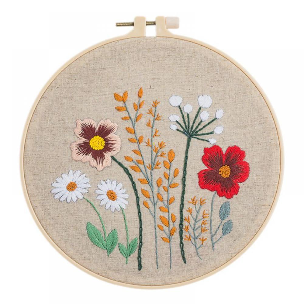 Handmade Embroidery Starter Kit with Floral Pattern Include Embroidery Hoop 