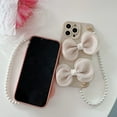 thumbnail image 3 of Compatible with iPhone 13 Pro Max Chain Case Cute Bow Bead Bracelet Strap Lanyard Wristband Charm Unique Design Fashion Luxurious Dream Protection Shockproof Cover for Girls Woman White, 3 of 9
