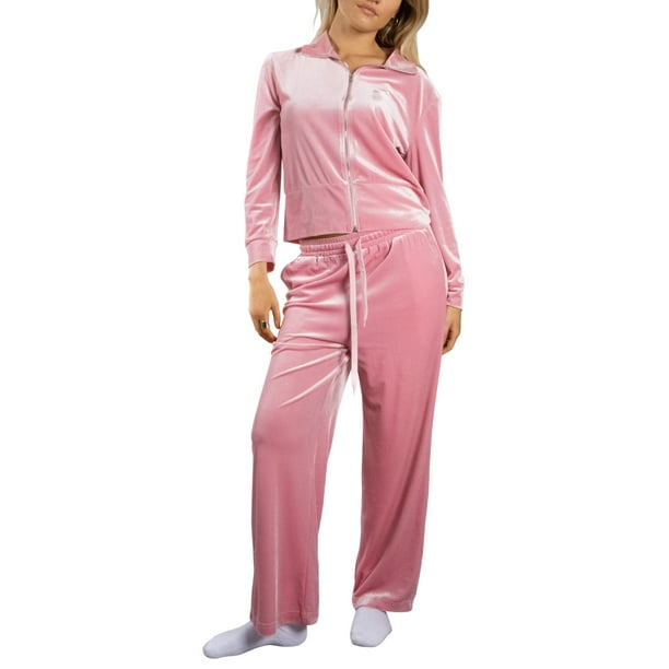 Jess por Meiko Conjuntos de Ropa para Mujeres Chaqueta con Cremallera de Mangas Largas con Pantalones 2 Piezas Conjunto de Chándal de Terciopelo XL Rosa