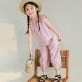 thumbnail image 2 of LUOGENLI Girls Summer Outfits Size 14-16 Plus Girls Clothes Summer Solid Knit Sleeveless Shirt Flare Pants Set Toddler Bell Bottoms Outfit Girls 4th of July Outfit 110, 2 of 3