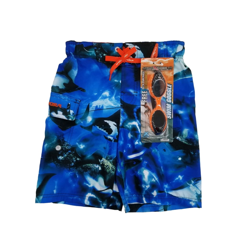 ZeroXposur Boys Blue Manta Ray Graphics Cargo Surf Shorts Swim Trunks