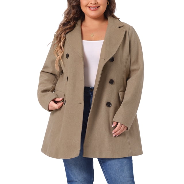 Abrigo largo de doble botonadura con solapa muesca para mujer de tallas grandes Agnes Orinda para un invierno con estilo 3X marrón claro
