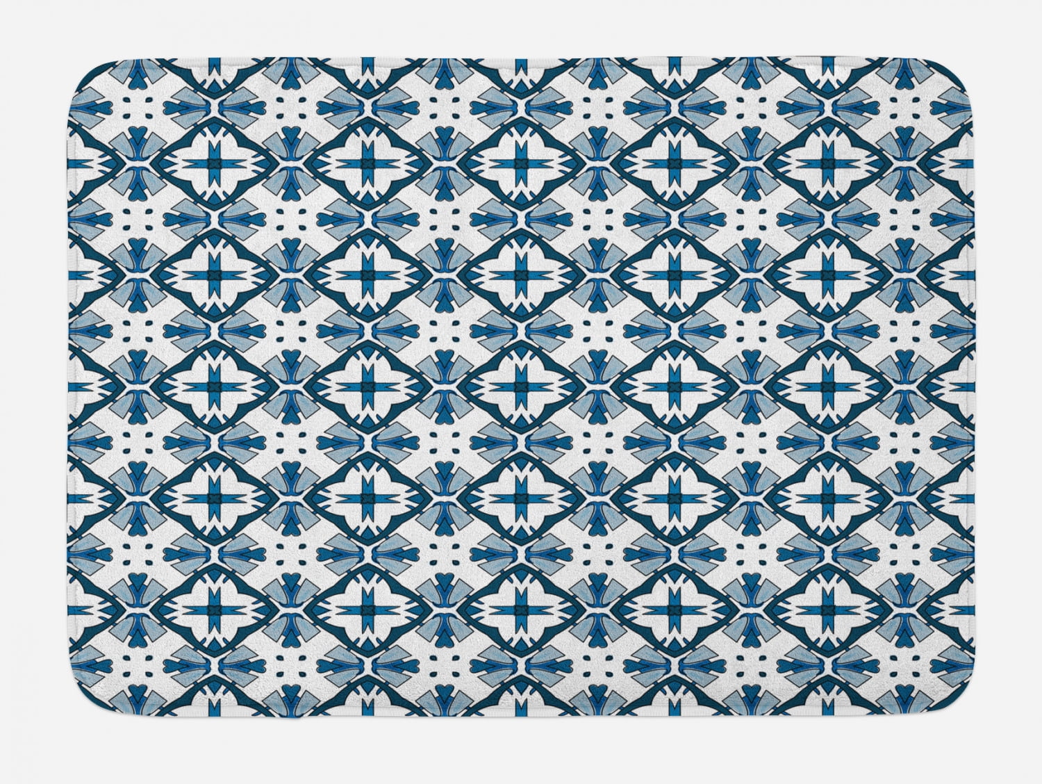 Blue and White Bath Mat, Traditional Portuguese Azulejo Tiles Pattern