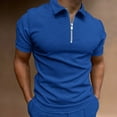 thumbnail image 2 of Men's Shirts - Classic Jacquard Short Sleeve Top with Geometric Print Solid Color Lapel Zip Closure for Spring and Summer, 2 of 5