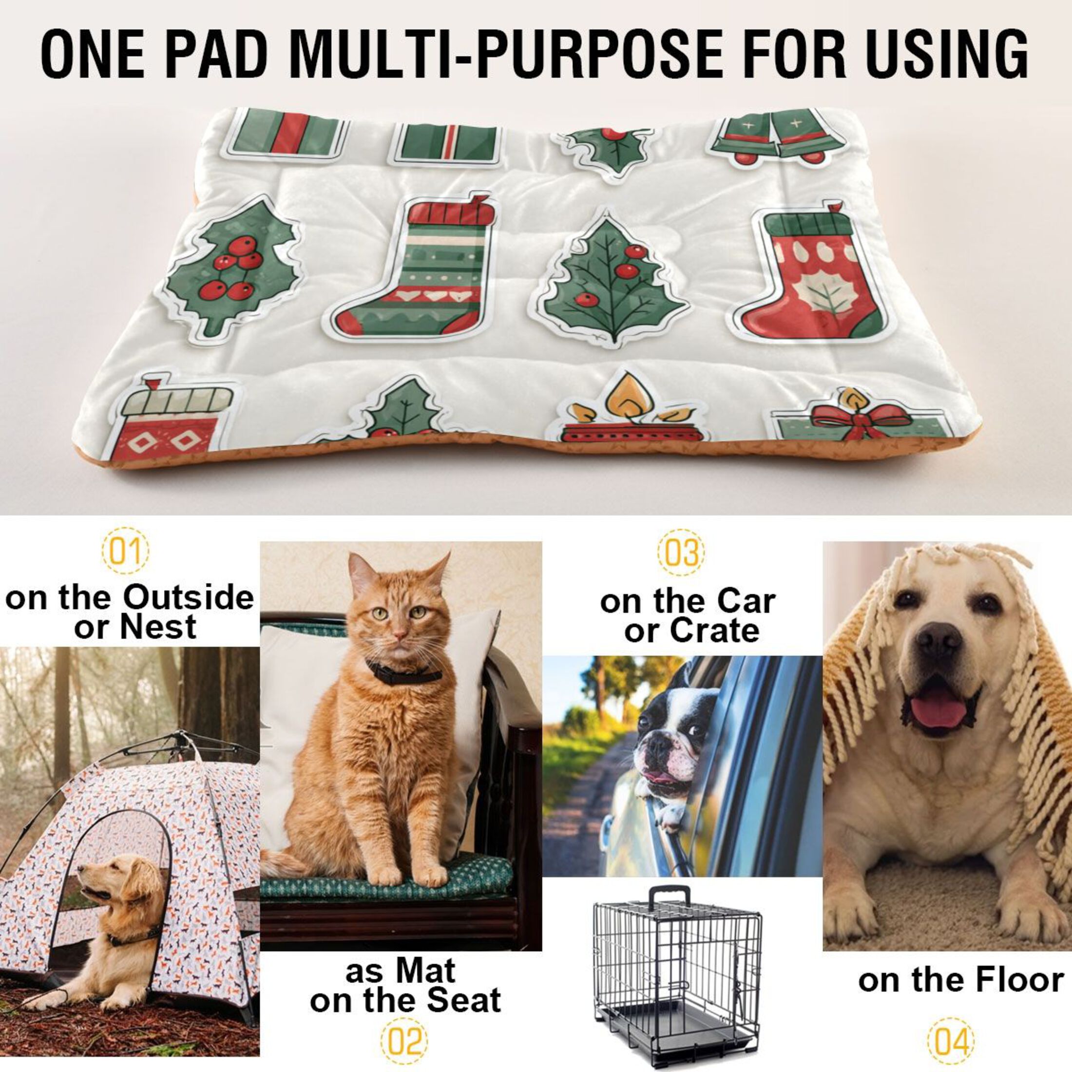 Cozy Mat Pet Bed Indoor Outdoor Warm Soft For Cat Dog Puppy(S/M) Presents Socks