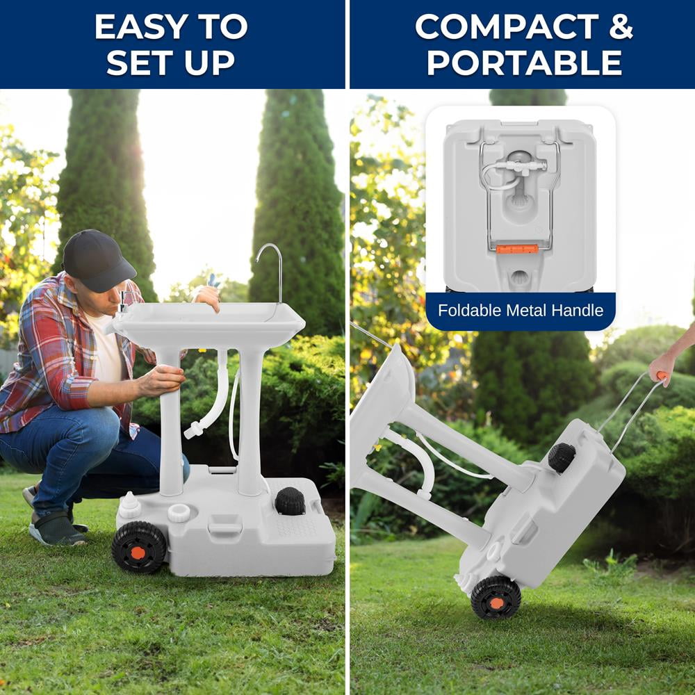 SereneLife Wheeled Mobile Foot Pump Hand Washing Stand Faucet Station