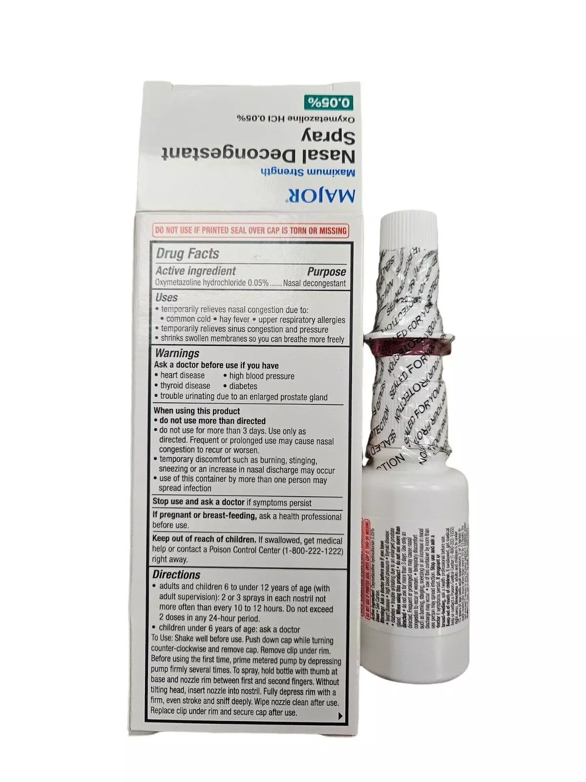 Major 12-Hour Nasal Spray Decongestant | OTC Medicine for Nasal Congestion 1 Oz 6 Pk | Sinus Rinse | Allergy Medicine | Sinus Medicine for Adults | Nasal Spray for Dry Nose | Sinus Pressure Relief