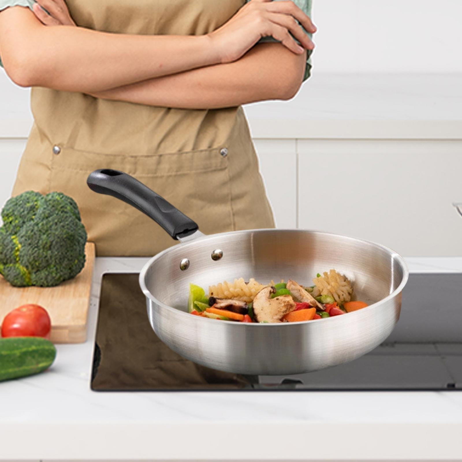 Wswqop Camping Frying Pan Deep Fry Pan Non Stick Cooker Gift Kitchen Cookware Stainless 27.3cm