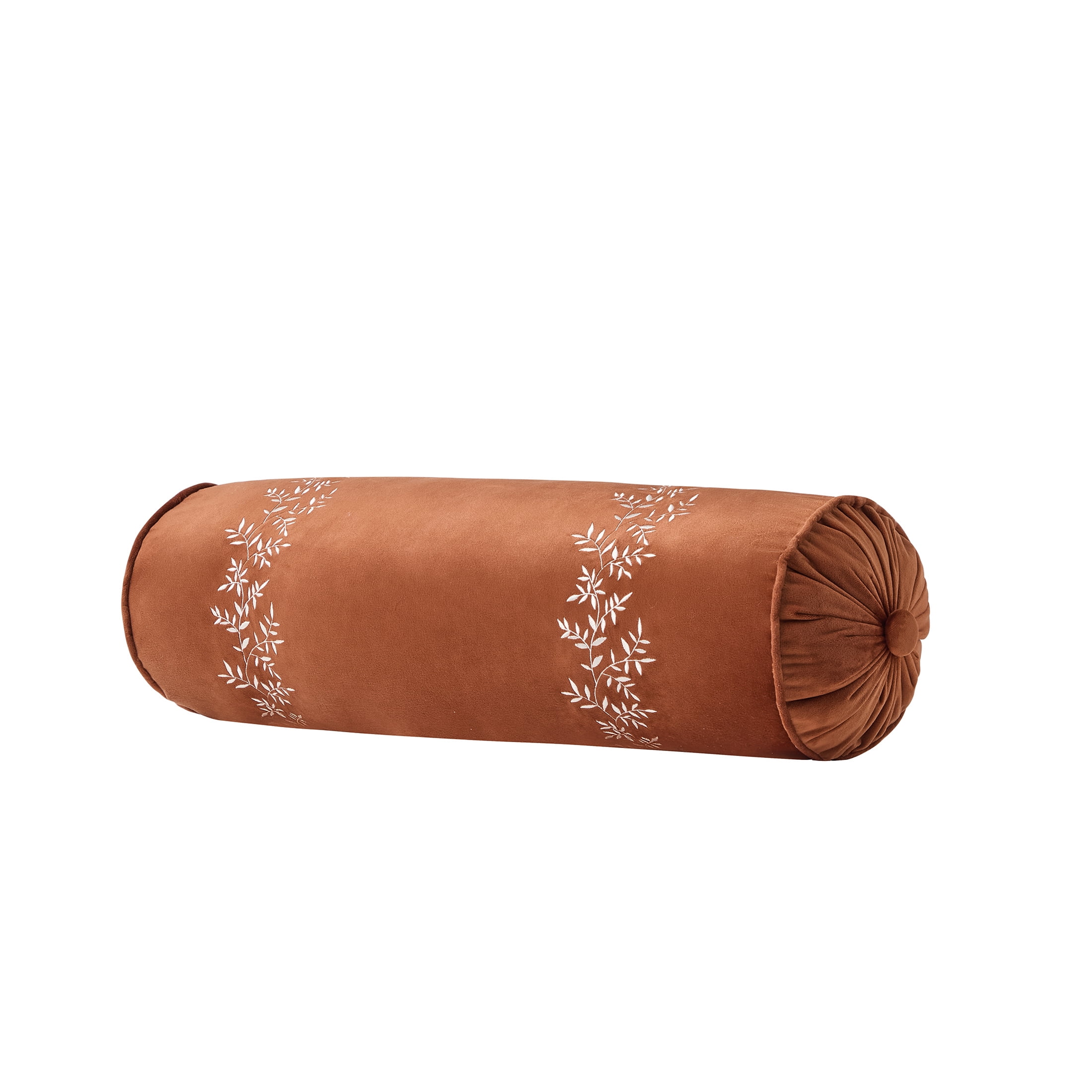 My Texas House 8 in x 24 in Ginger Velvet Button Ruched Bolster Decorative Pillow