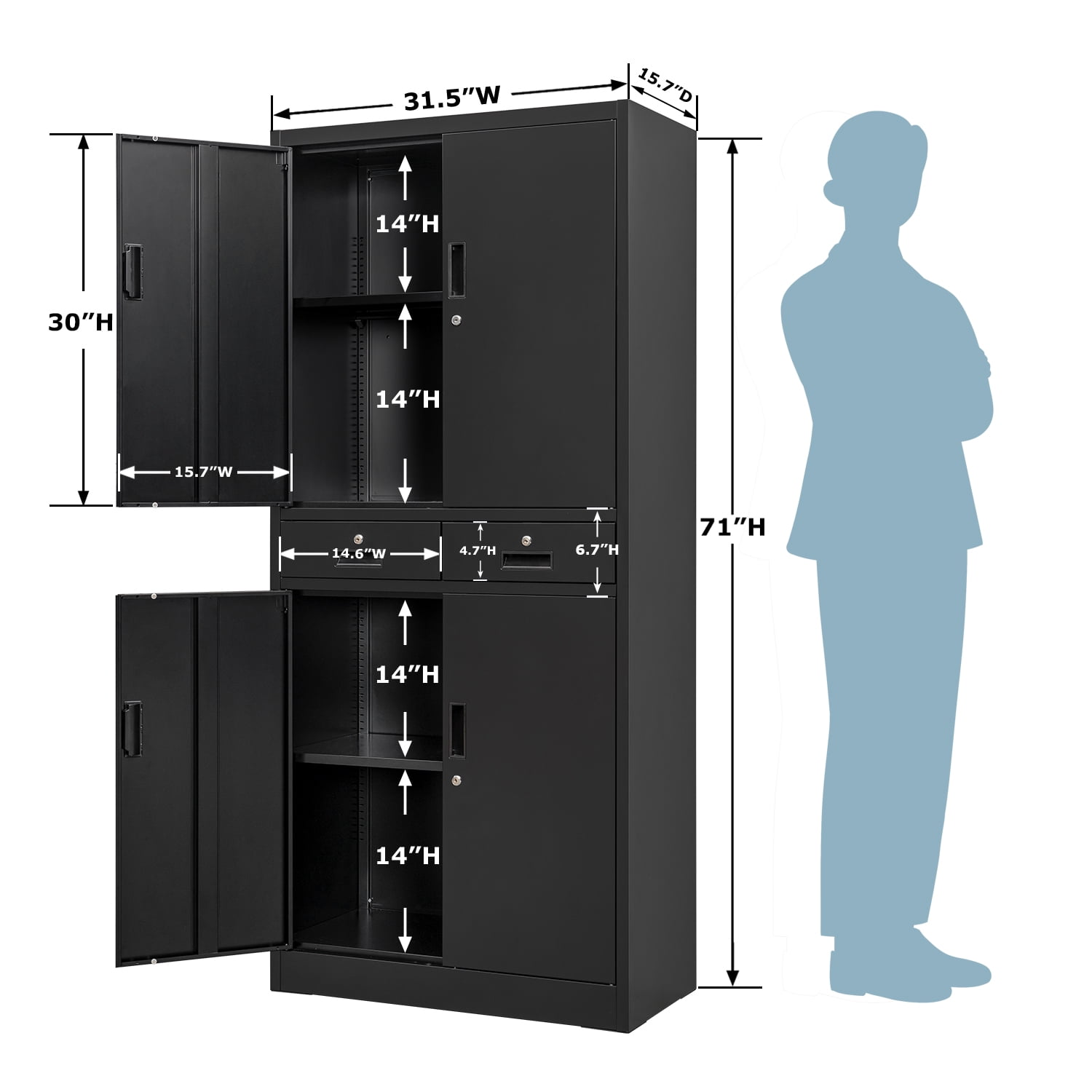 Cjf 71 in Tall Lockable Steel Cabinet with 2 Drawers & Adjustable Shelf, Multipurpose Metal File Cabinet for Home, Office, Garage, Kitchen
