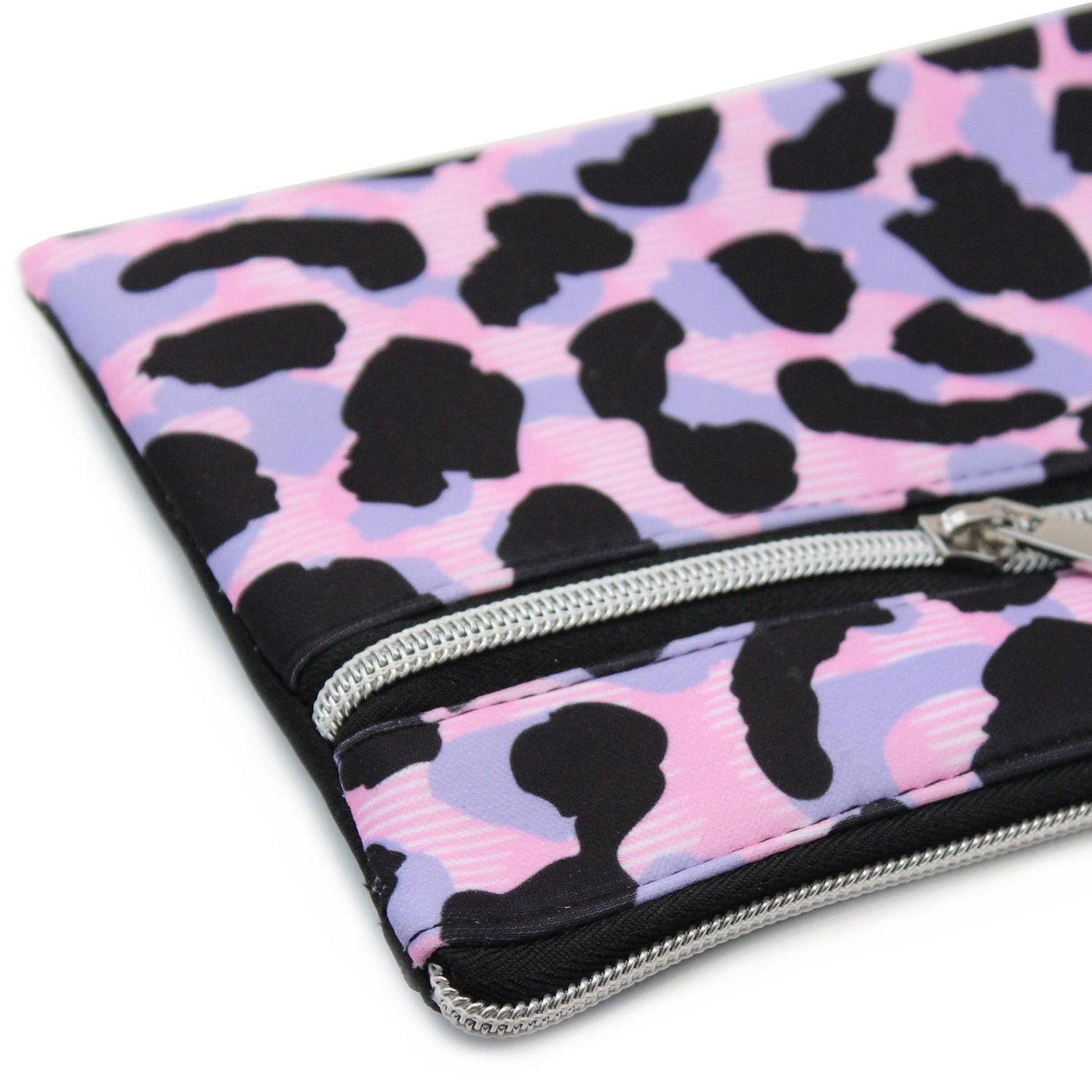 Pen+Gear Leopard Print Pencil Pouch in Purple with 2 Zip Compartments