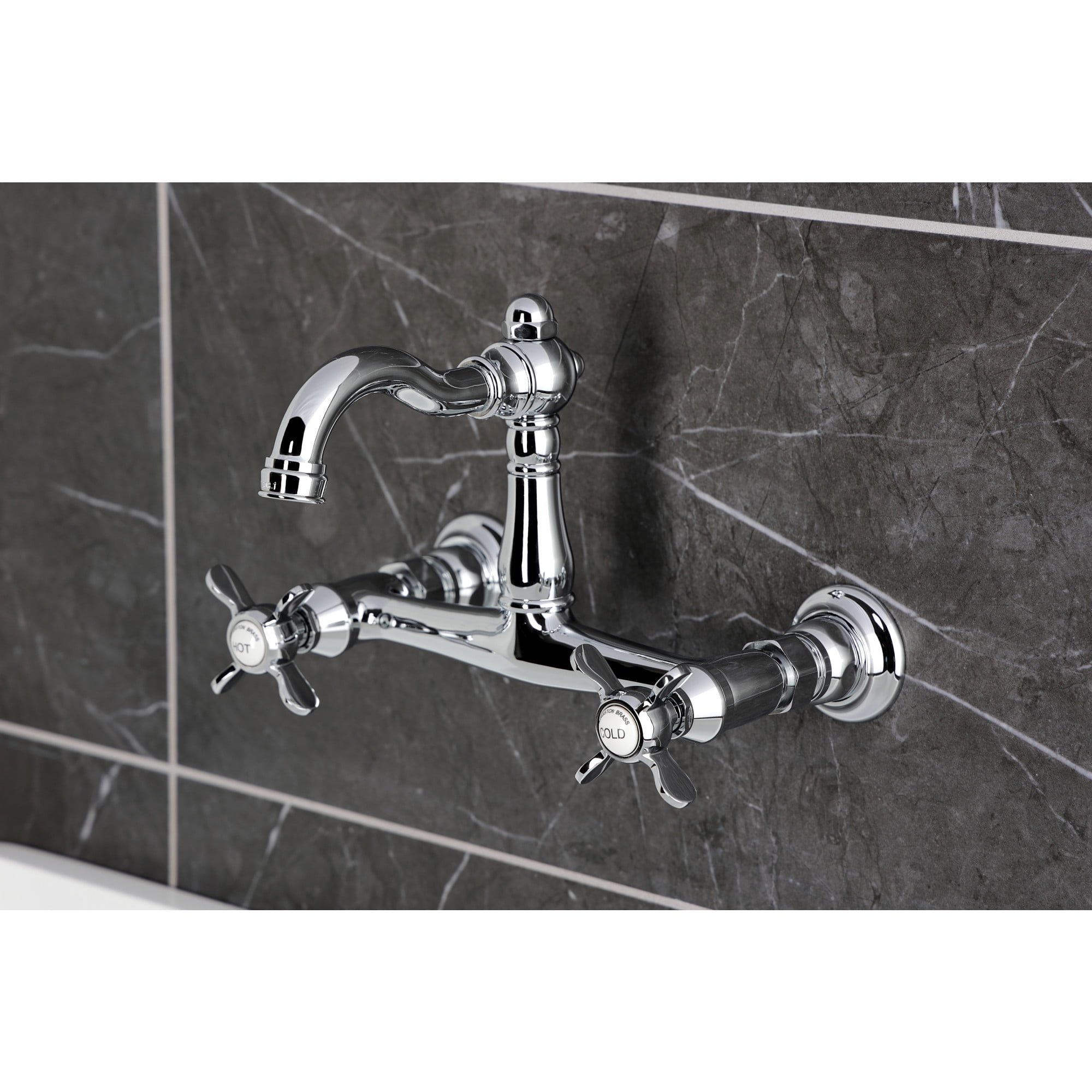 Kingston Brass KS3251BEX Vintage Double-Handle Wall-Mount Bridge Kitchen Faucet, Polished Chrome
