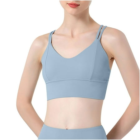 Mrat Womens Camisole Tank Tops 2024 New Nude Yoga Sports Underwear Beauty Back Fitness Outside to Wear Shock-Proof Push-Up Bra S-15 Blue S
