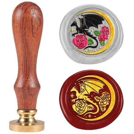 1" Moon Dragon Flower Wax Seal Stamp Retro Sealing Stamps Removable Brass Head with Wooden Handle Novelty Seal Stamp Sealing Wax for Envelope Greeting Card Gift Letter Invitations Decoration