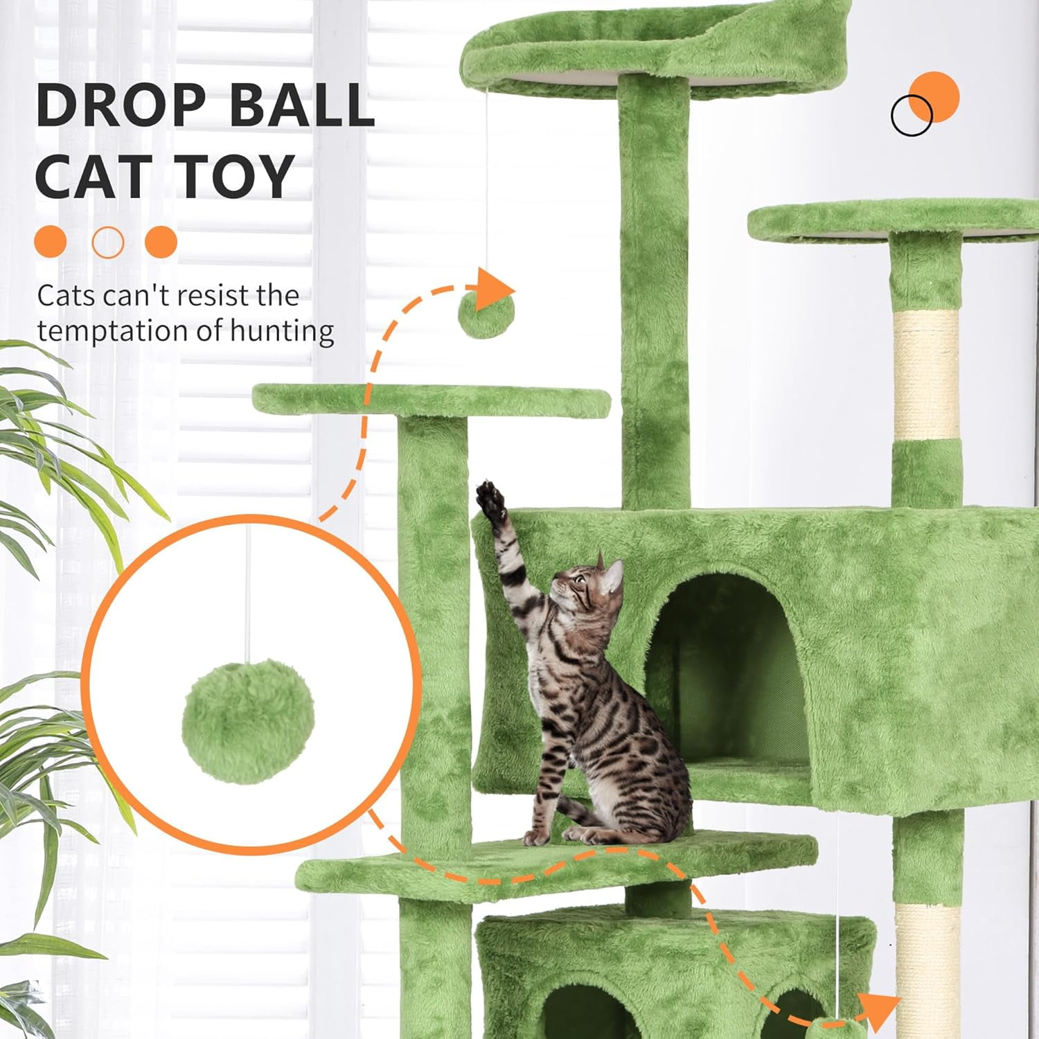 54 inch Cat Trees and Towers for Indoor Cats, Cat Condo Scratching Post for Adult Cats, Multi-Level Cat Towers for Small Cats, Green