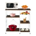 thumbnail image 1 of Bakers Rack Kitchen Shelves, 3-Tier Microwave Carts On Sale Shelving Unit, Metal Storage Shelves with 5 Hanging Hook, Round Corner, Adjustable Feet, Pull-out Basket, 3-Tier Shelves, Brown, Q9947, 1 of 10