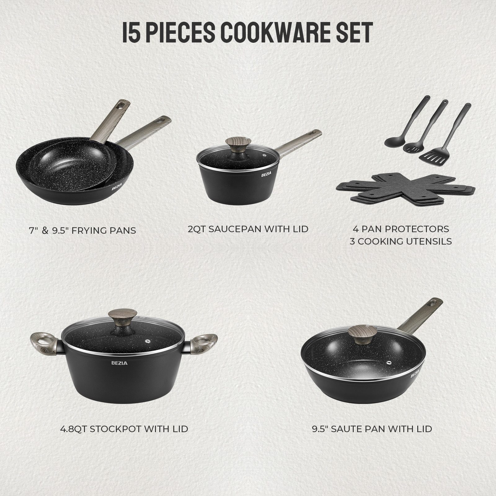 15-Piece Induction Cookware Set, Dishwasher Safe Pots and Pans, Compatible with All Stoves, Aluminum
