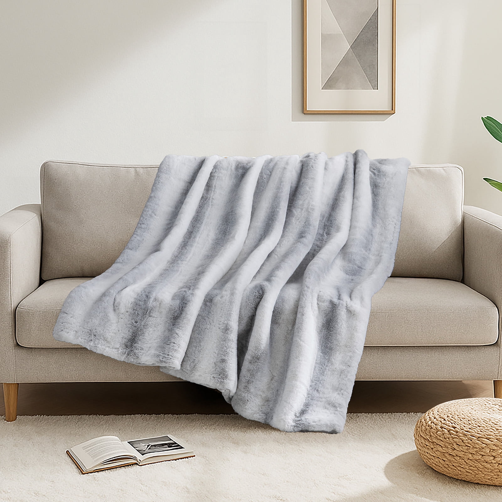 Cozylore Luxury Faux Fur Throw Blanket for Bed Super Thick Warm Fuzzy Blankets for Bedroom Living Room, 60" x 80", White