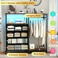 thumbnail image 2 of 3-in-1 Dresser with Clothes Rack, 4 Drawers, Charging Station, LED Lights, and Wheels, Rustic Brown Storage Chest for Bedroom, Living Room, Hallway（Ember Brown）, 2 of 10