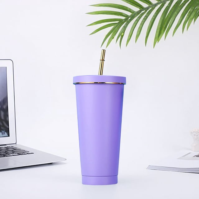 WIFKLSIIPG Double Layer Stainless Steel Portable Edged Insulation Cup Creative Straw Cup Durable Paint 500ML