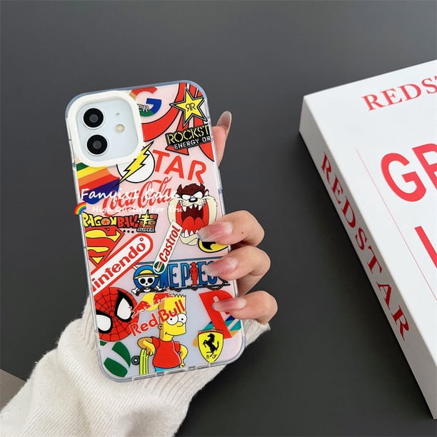 Carcasa Compatible Para iPhone 14 13 12 11 Pro Max X XR Xs 7 8 SE 2020 Ins Moda Divertida Ilustración Marvel Decoloración Láser Pareja Funda Para Teléfono Anticaída Protección Trasera