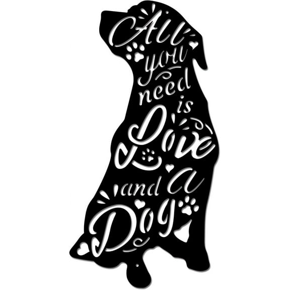 Metal Dog Wall Art Decor All You Need is Love and a Dog Black Dog Cutout Metal Wall Decorations for Home Garden Office Living Room Indoor Outdoor Decorations DIY