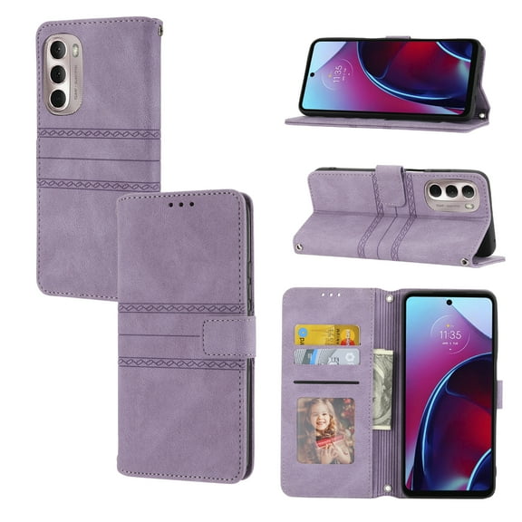 for Moto G Stylus 5G 2022 Flip Case, Premium Leather Folio Flip with Design Card Slots Wrist Strap Shockproof Kickstand Magnetic Protective Girls Cover For Motorola Moto G Stylus 5G 2022, Lightpurple